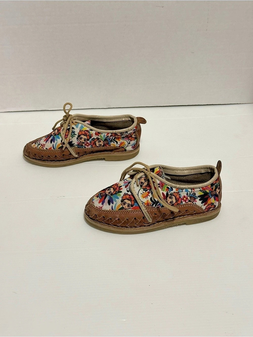 Torry Collection Mexican Kids Leather Shoes Frida Kahlo Canvas Girls Size 2